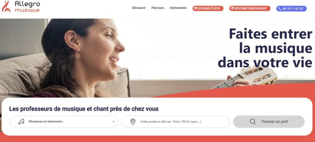 Page de présentation de l'entreprise Allegro Musique.